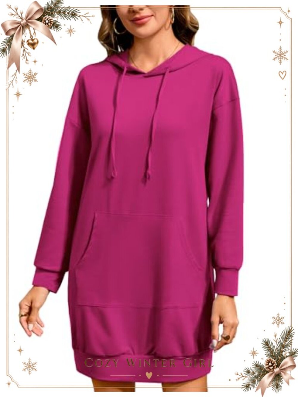 Women's Hooded Sweatshirt Dress Oversized Tunic with Pockets